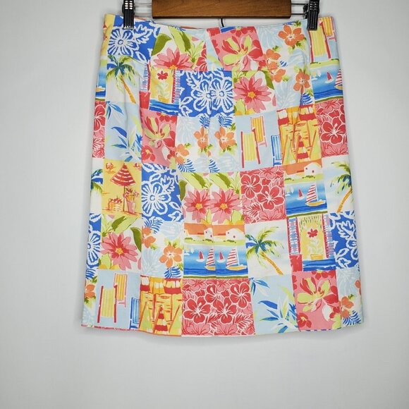 Talbots Dresses & Skirts - Talbots Womens Tropical Beach Sailboat Patch Pencil Skirt Size 10 Colorful Beach